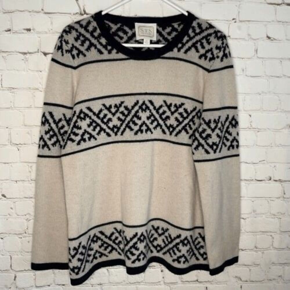 VTG Sail to Sable STS Tribal Cashmere/Wool‎ CrewNeck Sweater Women Size XL